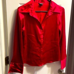 Women’s/juniors long sleeve red satin blouse, Size medium